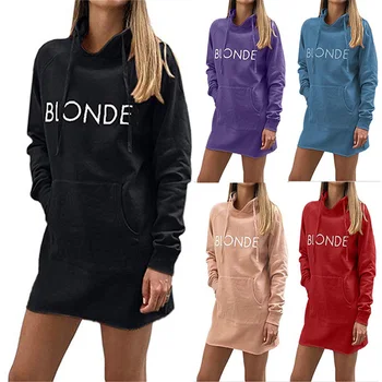 

Casual Women's Clothing Fashion Casual All-match Hooded Sweatershirt Letters Print Pocket Decoration Hoody Dress