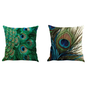 

Promotion! 2x Decoration Pillow Watercolor Tree Linen Blend Throw Pillow Case Living Room Sofa Cushion Cover Dark Green & Blue-G