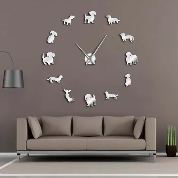 

wall clock cute Puppy Wall Art Frameless Giant Clock With Mirror Effect 3d Diy Acrylic Mirror Stickers Home Decors Quartz Needle