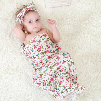 

2Pcs/set Floral Print Baby Swaddle Blanket Infant Headbands Swaddle-Wrap Newborn Cotton Wipes Bath Swaddle-Towels Blankets