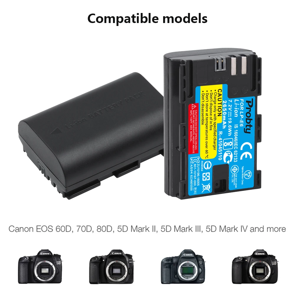 Case Carregador de Bateria para Canon Eos 5ds r 5d Mark ii 5d Mark Iii 6d 7d 70d 80d Câmera 2650mah Lp-e6 Lpe6 lp e6 E6n - Image 4