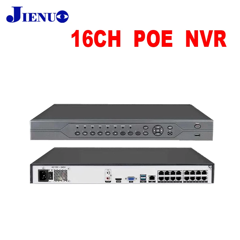 JIENUO 16CH POE NVR HD CCTV Surveillance Security 16Channel System Network Video Recorder for 5MP 4K 8MP Onvif IP Camera XMEye