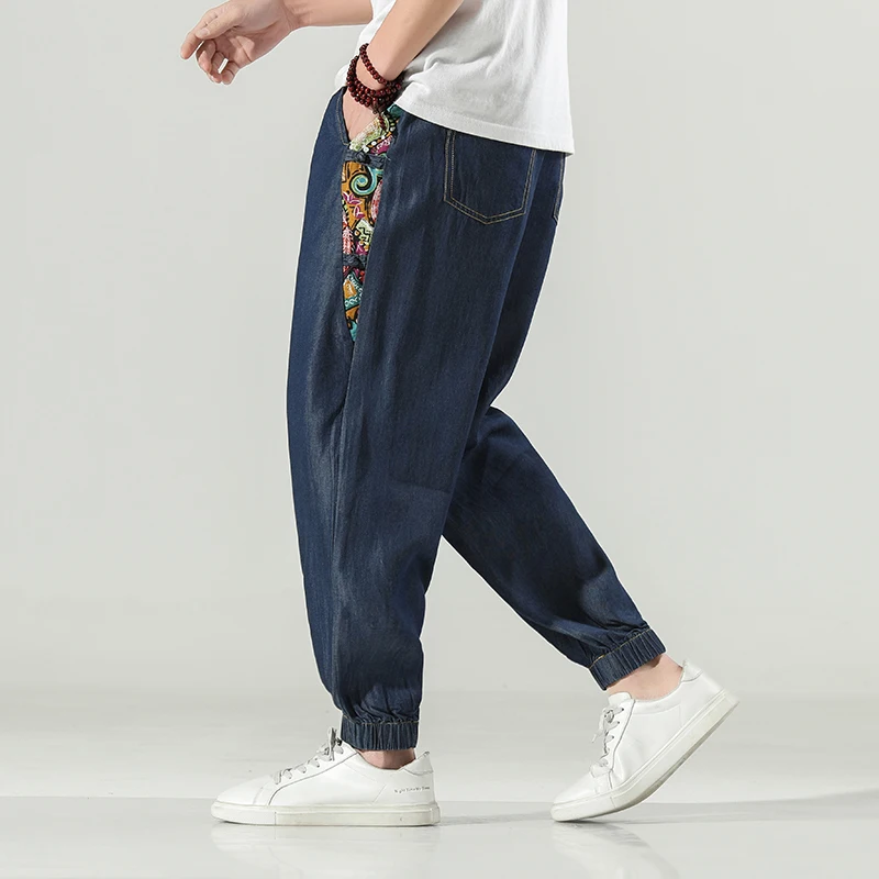 

2021 Spring Summer Fashion Mens High Waist Harem Pants Jeans Male Casual Denim Trousers Men Thin Loose Pockets Pants W537