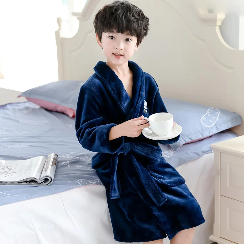 Robes 5929 Зимний детский банный халат для мальчиков, флисовые халаты с рисунком панды, фланелевые банные халаты, Детские полосатые пижамы, одежда для мальчиков - Цвет: Robes 5929
