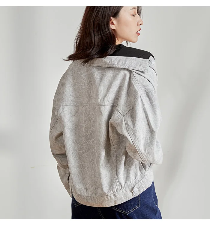 Женская короткая джинсовая куртка LEIJIJEANS, светло-серая свободная куртка в стиле рабочего, повседневная модель 9217 больших размеров 5XL–6XL