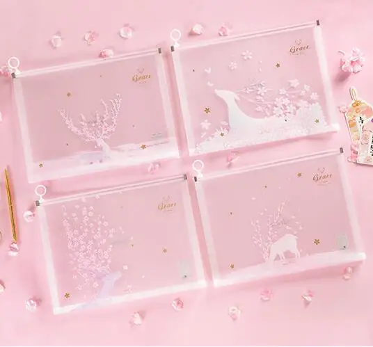 1 Piece in random Цельнокроеное платье Kawaii Сакура A4 бумаги книги Органайзер Сумка офисная файловая папка школьная карандашная Сумка Для Хранения Чехол канцелярские принадлежности - Цвет: 1 Piece in random