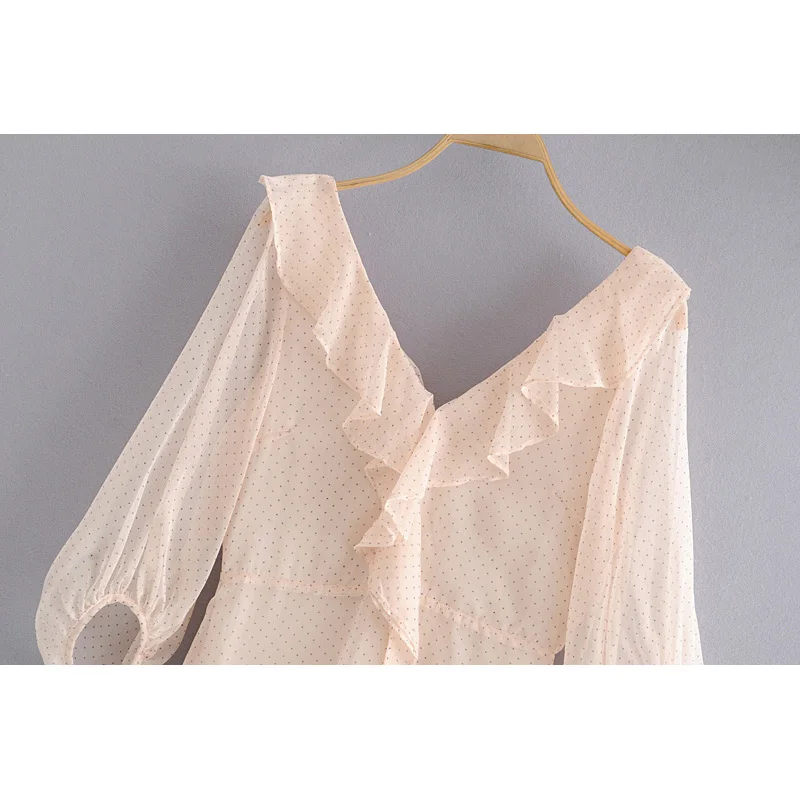Fashion Za Sweet Women Vintage Cotton New Fashion Elegant Lady V Neck Half Sleeve A-line Summer Sexy Chiffon Dress