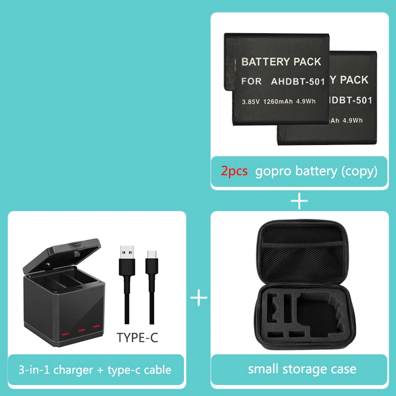 GoPro hero 8 Черные батареи 3 в 1 зарядное устройство Android type-C кабель для Gropro hero 8 в спортивной видеокамеры Аксессуары - Цвет: option 12