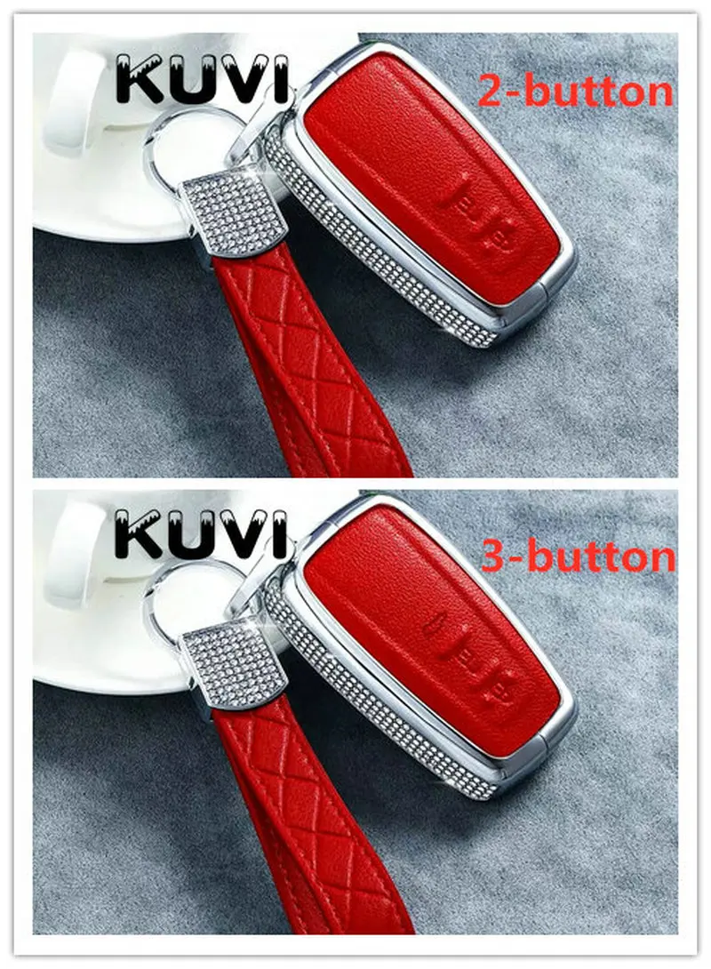 Luxury Diamond Alloy Leather Key fob Case for Toyota CHR C-HR Camry Prius Prado- 2 3 Buttons Remote Keyless