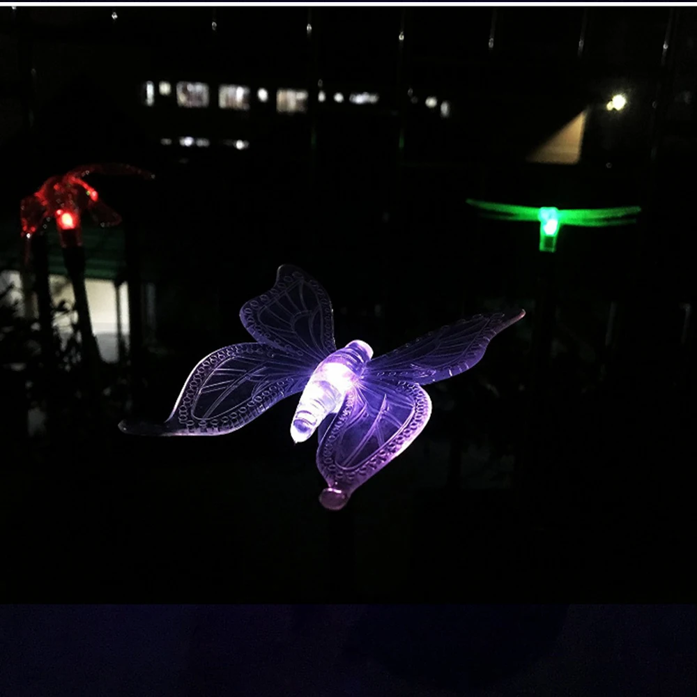 led solar garden lights Solar LED Color Changing Colorful Lights Simulation Butterfly Dragonfly Lights Courtyard Insert Landscape Christmas Decoration brightest outdoor solar lights