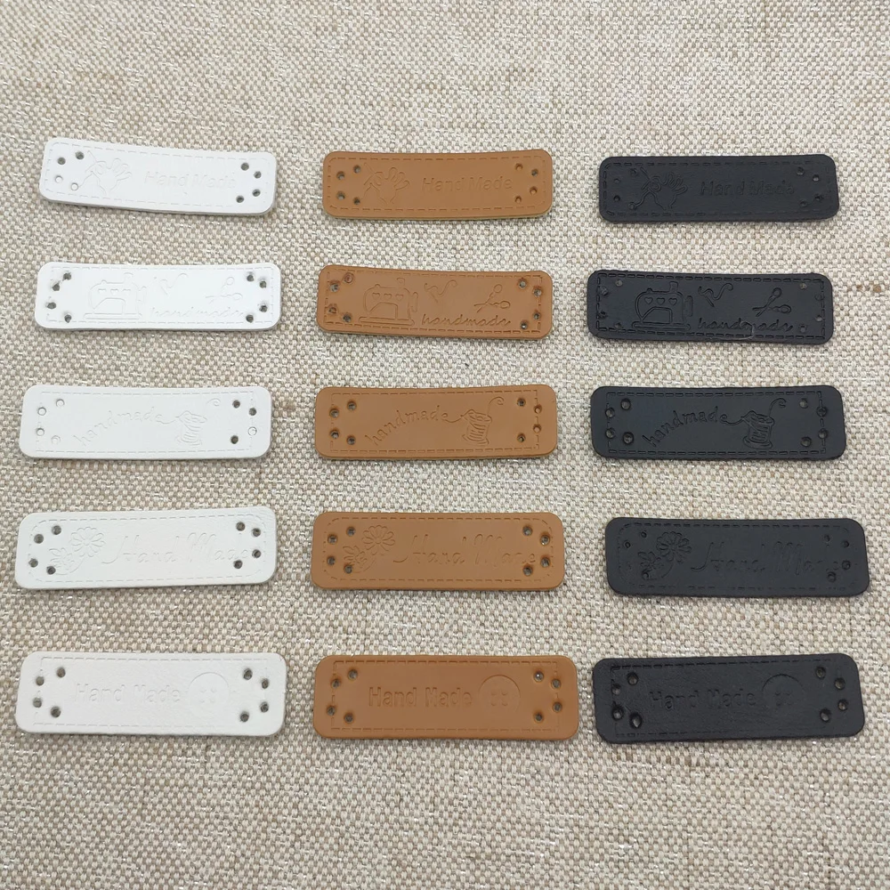 

48pcs sewing hand made clothing labels for bags handwork accessories for clothes pu leather handmade tags for gift mark