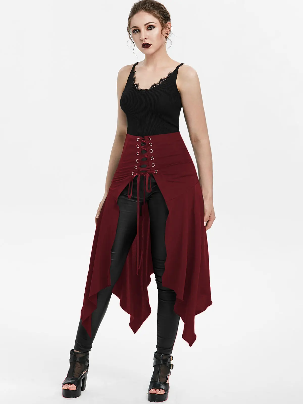 Новая модная женская длинная юбка размера плюс 3XL на Хэллоуин Готическая кружевная юбка с разрезом спереди А-силуэт с высокой талией панк-юбка без брюк
