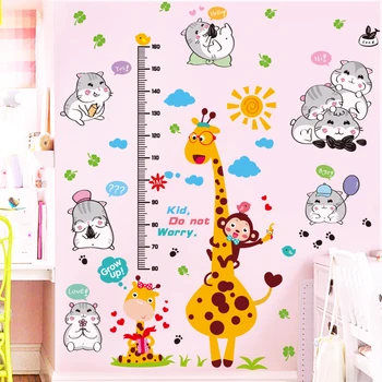

[shijuekongjian] Height Meaure Wall Stickers DIY Hamsters Giraffe Animal Mural Decals for Baby Bedroom Kids Rooms Decoration
