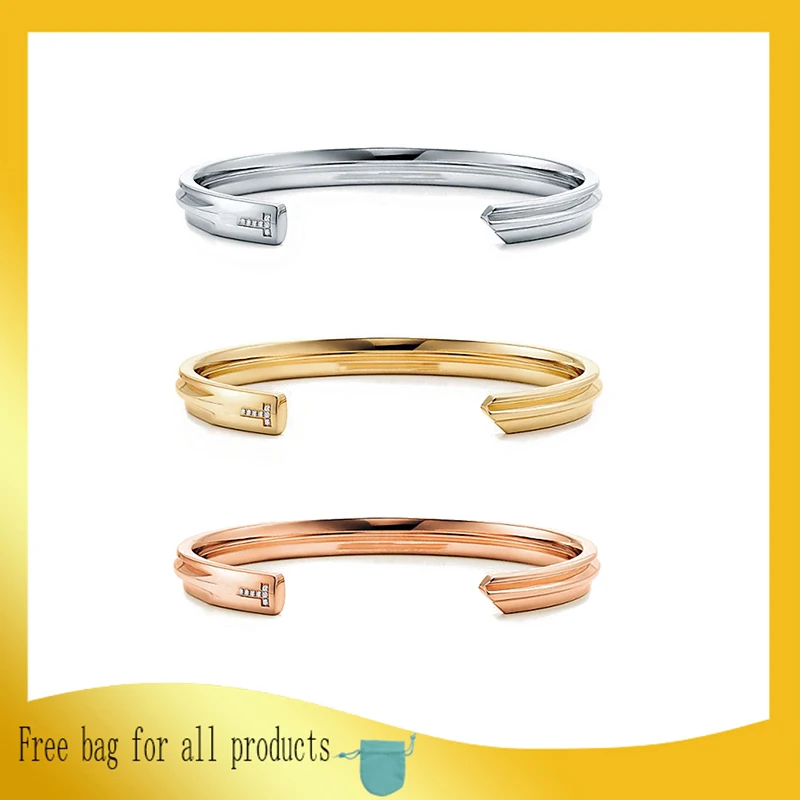 

1: 1 Original Model S925 Sterling Silver Bracelets Fashion 3 Color Bangles Bracelets Ladies LOGO Jewelry Birthday Gift