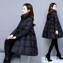 

2021 Autumn Women Zipper Cloak Down Cotton Padded Jackets Outerwear Large Size Warm Winter Coats Long Parkas New Jacket Fashion