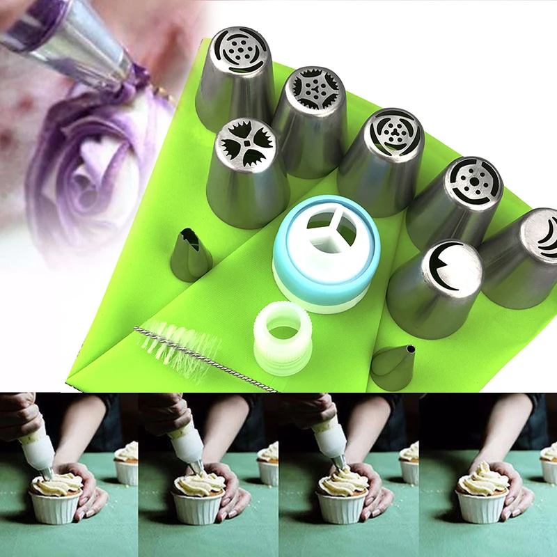 13pcs/Set Cream Russian Nozzle Pastry Stainless Steel Icing Piping Tips Cupcake Cakes Decorating Baking Tools Flower Pastry