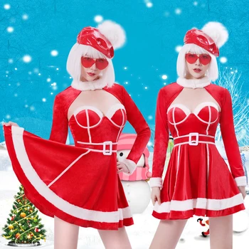 

Jazz Costumes Women Christmas Clothing Red Dress New Sexy Bar Female Singer Nightclub Gogo Pole Dance Stage Party Wear DT1706