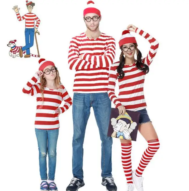 Костюм для косплея из мультфильма где находится Wally Waldo рубашка в красную полоску