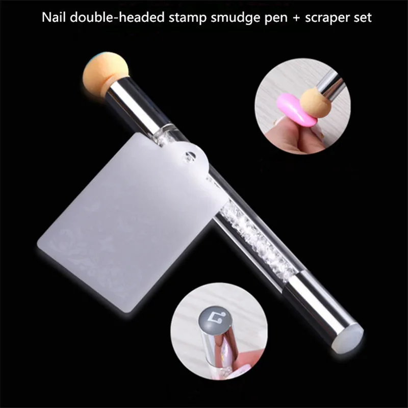 

1 Set Double-head Nail Brush Stamper Pen With Nail Art Stamper And Scraper Jelly Silicone And Brush For Nail Stamping Plates Too