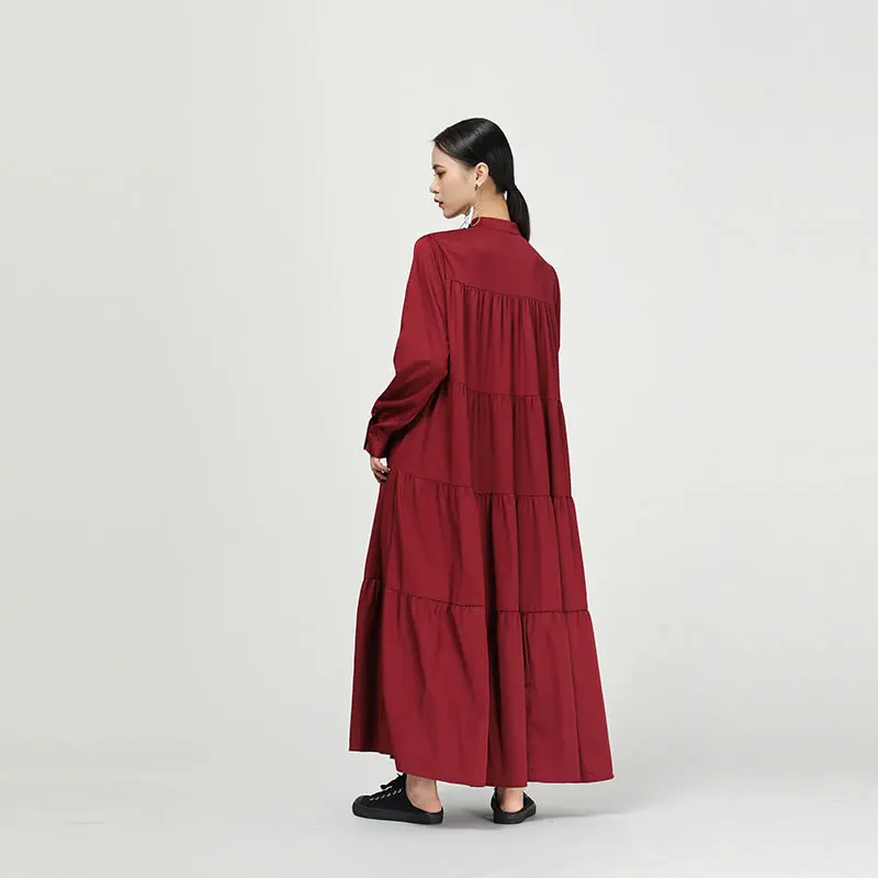 XITAO Длинное Макси платье большого размера женское корейское модное Плиссированное однобортное осеннее лоскутное винтажное платье с рюшами WQR1646