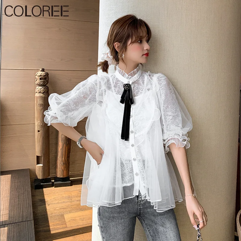 White Puff Sleeve Tops For Women Fashion Elegant