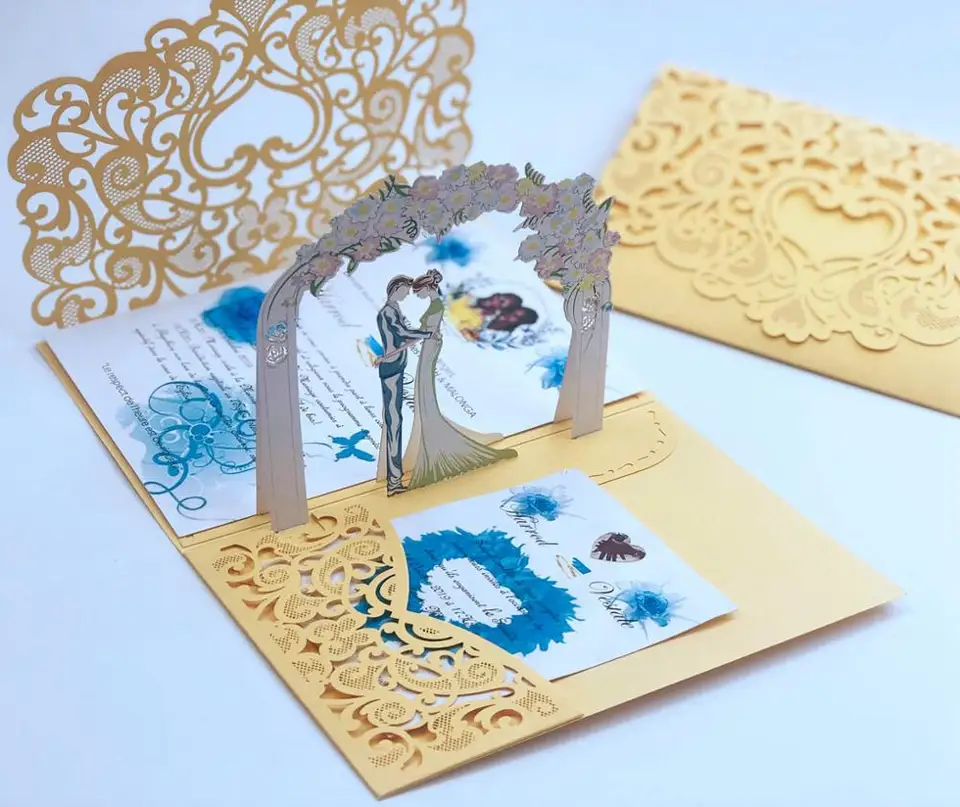 LINPOPUP 3D Golden Wedding Anniversary Card - Pop Up Heart Tree Design