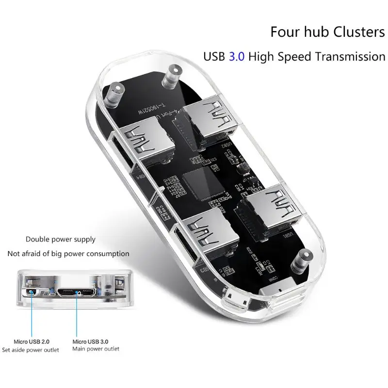 Прозрачный usb-хаб 4 порта USB3.0 адаптер сплиттер для ноутбука U диск мобильных телефонов