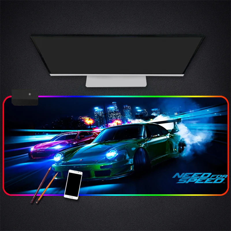 Большой RGB коврик для мыши с аниме Need For Speed большой компьютерный со светодиодной подсветкой мыши|Коврики