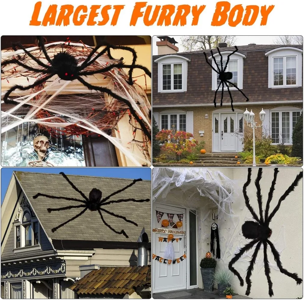 Halloween Prop Scary Scream Giant Spider Big Hairy Araneid Spider Web Decoration 