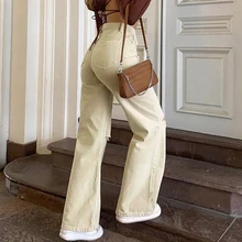 Autumn High Waist Women’s Jeans Straight Pants Streetwear Knee Hole Jeans Wide Leg Pants Loose Girls Classical  Trousers Ripped