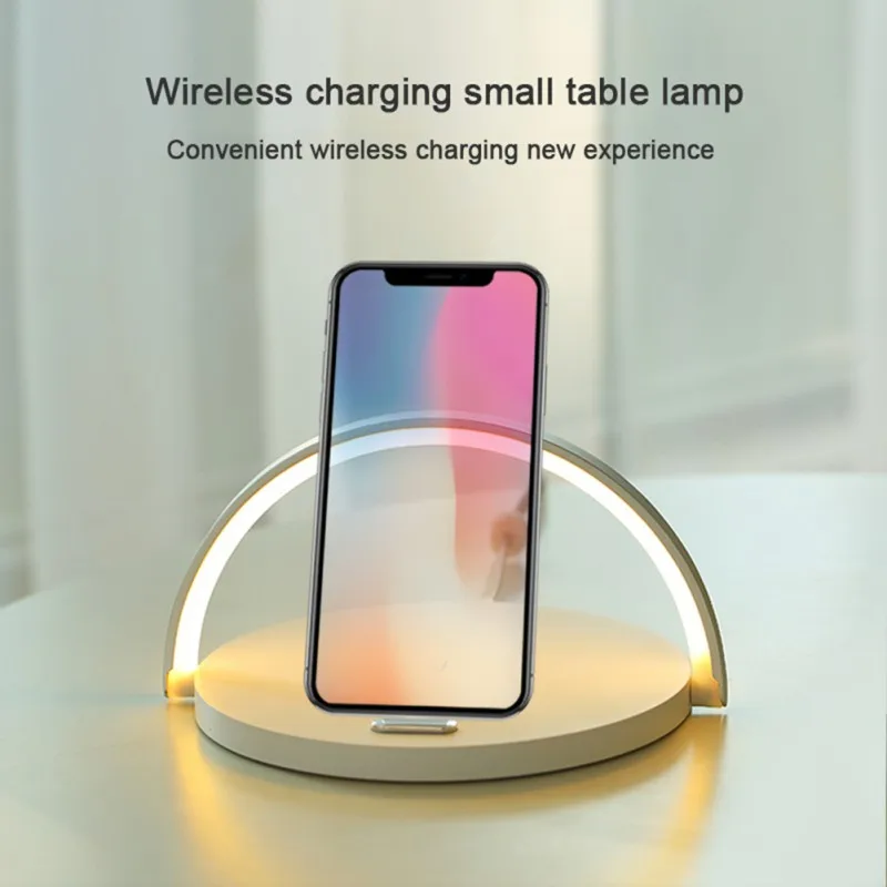 

2 In 1 Dimmable Led Night Light USB Powered Desktop Lamp Fast QI Wireless Charger Compatible for Iphone Android Phones Bracket