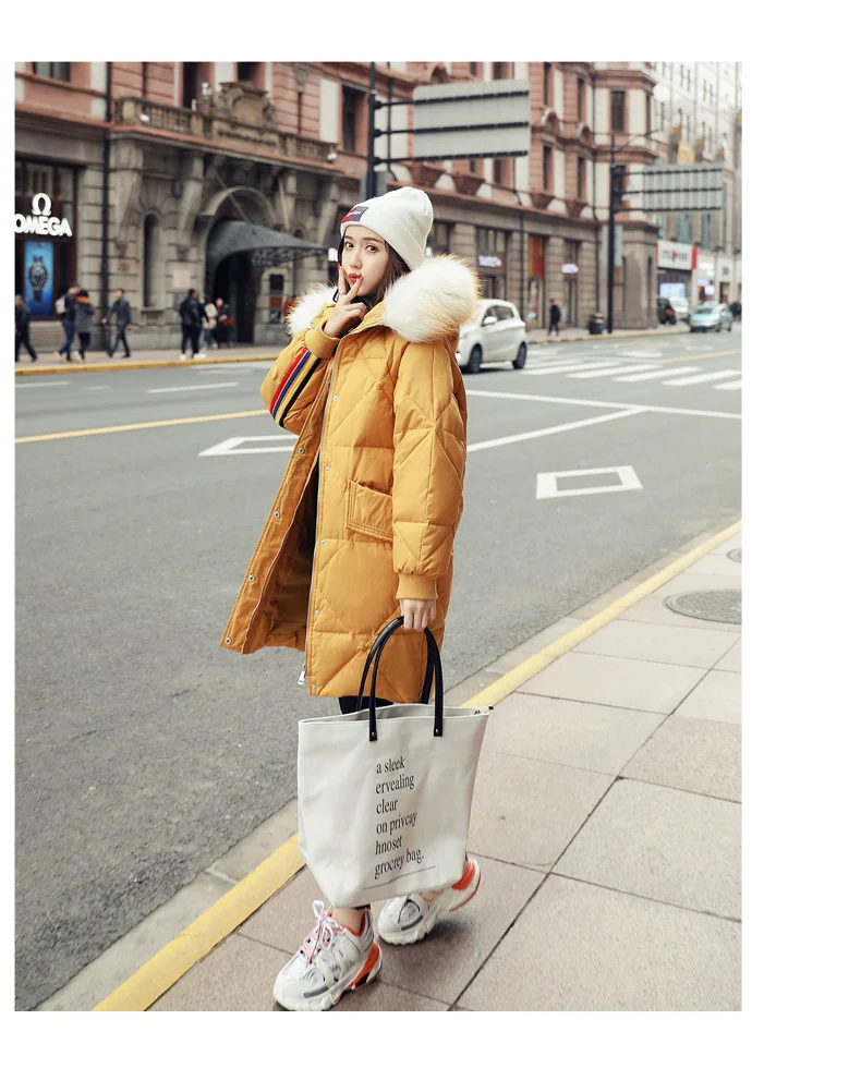 Fashion Long Sleeve Mid-length down Jacket Winter Hooded Zipper Hooded Casual