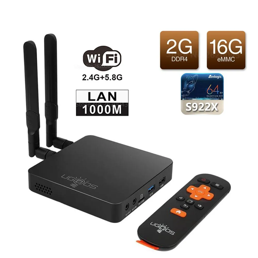 UGOOS AM6 Smart Android 9,0 ТВ-бокс Amlogic S922X DDR4 2 Гб ram 16 Гб rom 2,4G 5G WiFi 1000M LAN Bluetooth 4K HD OTA медиаплеер