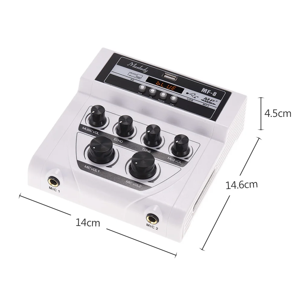 Muslady MF-8 Профессиональный мини звук аудио миксер стерео эхо смесители Двойной микрофон входы поддержка BT Запись MP3 функция