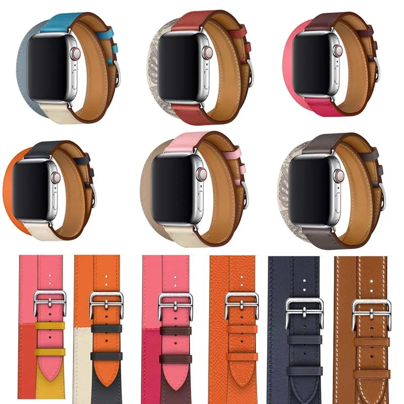 Длинный двойной кожаный браслет Series 6/5/4/3/2/1 ремешок для Apple Watch band 38 42 40 44 мм iwatch