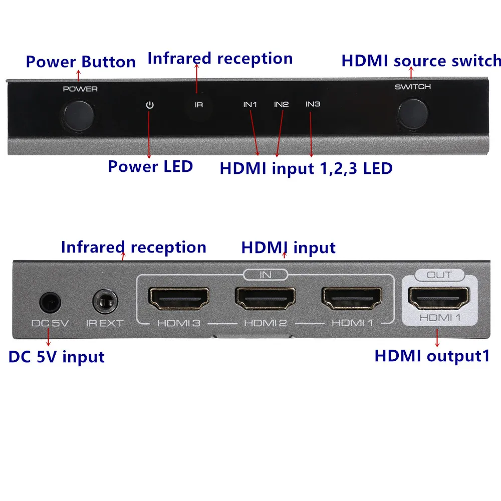4K 3D 3x2 HDMI переключатель сплиттер видео адаптер, ИК соединитель расширителя RC управление для HDTV DVD плеер PS3 psp