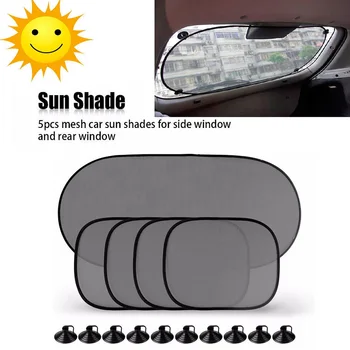 

New 5 Pcs/ Set Mesh Car Sun Shades Set Black Auto Sun Visor Car Window Suction Cup Curtain Auto Covers Sunshade