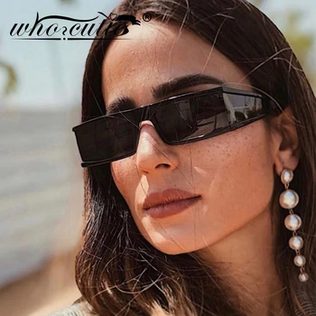 

WHO CUTIE Narrow Rectangle Sunglasses Shades Women Brand Designer Men Vintage Rectangular Frame 90s trendy 2020 Sun Glasses S135