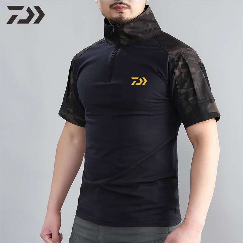 Daiwa Рыбалка футболка для мужчин короткий рукав хлопок футболки лето Быстросохнущий Топ камуфляж Рыбалка одежда на молнии Спорт на открытом воздухе