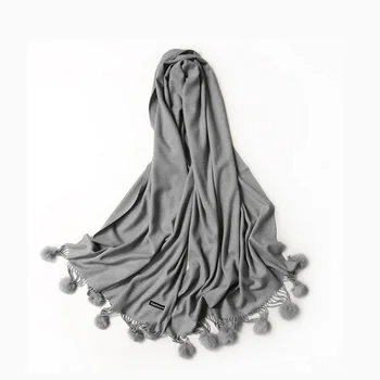 

Knitting with Fur Ball Pompom Tassel scarf women Cashmere High Quality Solid color designer scarf шарф женский зимний