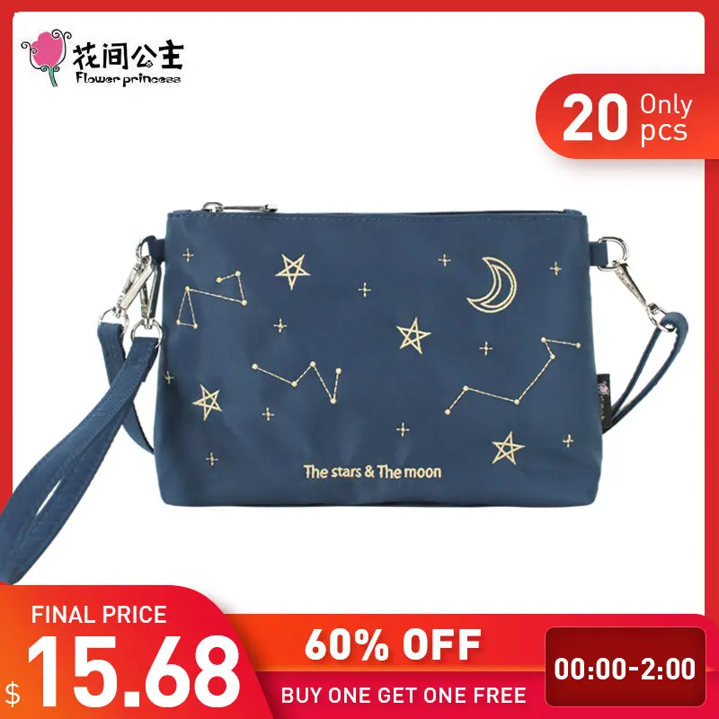 

Flower Princess Star Moon Embroidery Women Bag Nylon Shoulder Bag Ladies Handbags Teenage Girls 2019 Travel Hand Bags Bolsos