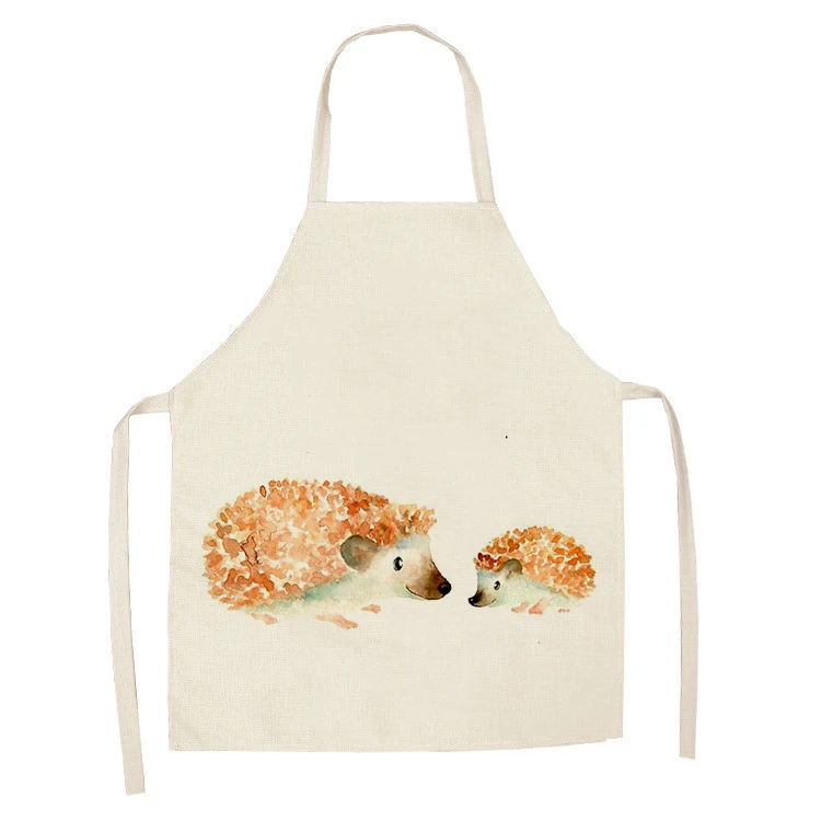 1Pcs Kitchen Apron Cartoon Hedgehog Printed Sleeveless Cotton Linen Aprons for Men Women Home Cleaning Tools 55*68cm