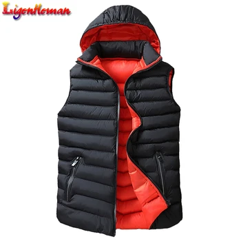 

Men Down Vest Men's Warm Thick Hooded Coats Mens Winter Sleeveless Jacket Male Cotton-Padded Work Waistcoat Gilet Homme Vest 8XL