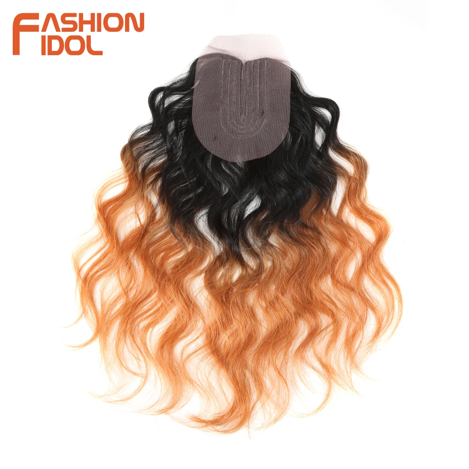FASHION IDOL Body Wave Synthetic Hair Bundles With Closure 16-20 Inch 7 Pcs/lot Ombre Blonde Weaving Hair Extension For Women