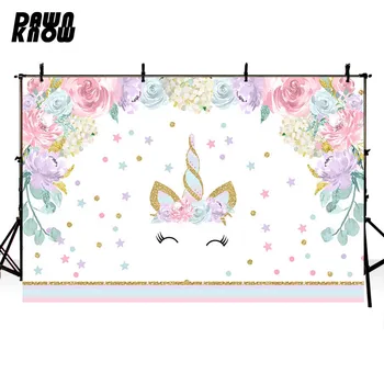 

DAWNKNOW Unicorn Vinyl Photography Background For Baby Flower Photo Shoot Backdrop For Birthday Party Photo Studio lv530