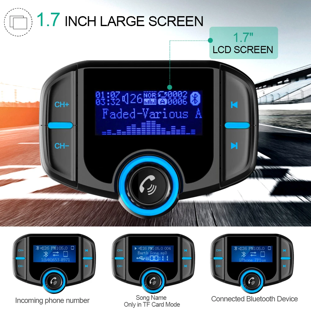 Автомобильный fm-передатчик с дисплеем 1,7 дюйма, улучшенный Bluetooth передатчик BT70, быстрая зарядка 3,0, беспроводной fm-модулятор