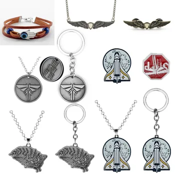 

The Last of Us 2 Enamel Pin Ellie and Joel Brooch Keychain Necklace Jewelry Set TLOU Spaceship Wings Friends Badge Accessories