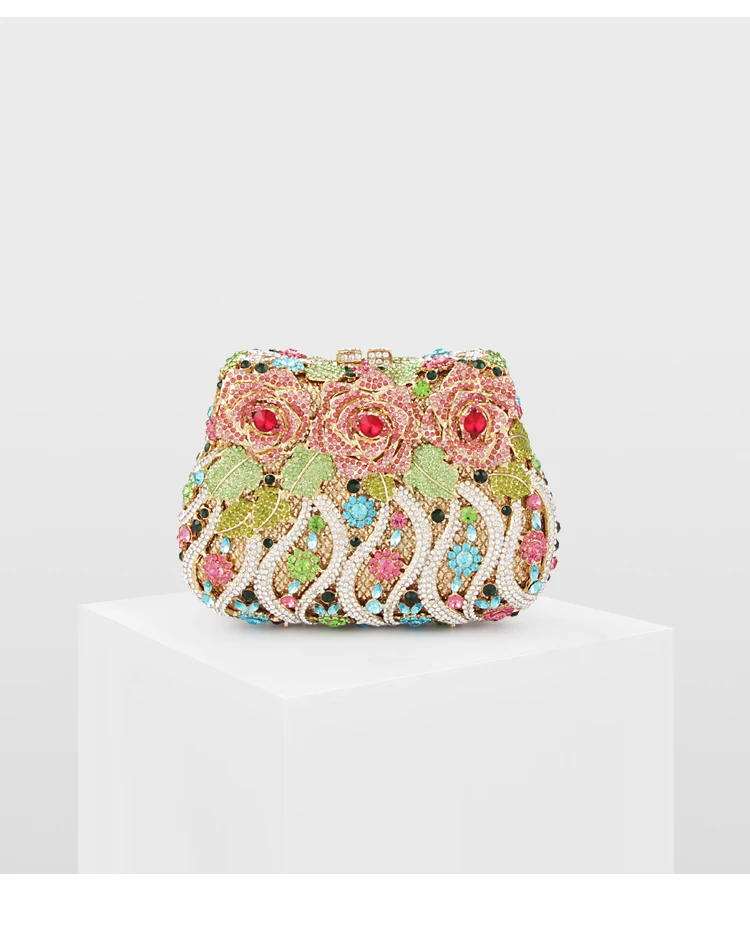 Uxury Colorful Stereo Flower Evening Bag Women Sparking Rhinestone Evening Dress Clutch Purse Casual Lady Handbag Banquet Pary