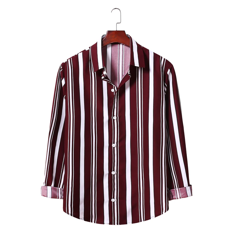

Aoliwen brand Men Striped Printed Shirt Plus Size long Sleeve Shirts Breathable Striped Turn Down Collar Loose Casual Shirt Male