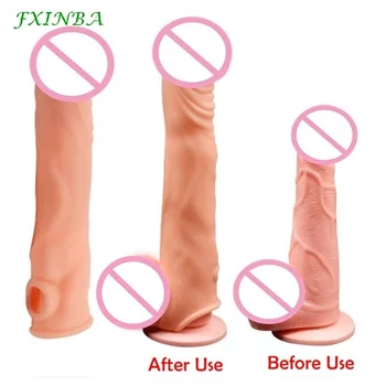 FXINBA 14/16/18/20cm Realistic Penis Sleeve Extender Cock Sleeve Dick Enlargement Delay Ejaculation Reusable Condom Men Sex Toys 3